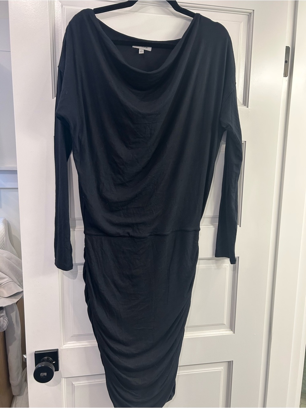 Athleta Black Long-Sleeve Draped Waist Midi Dress